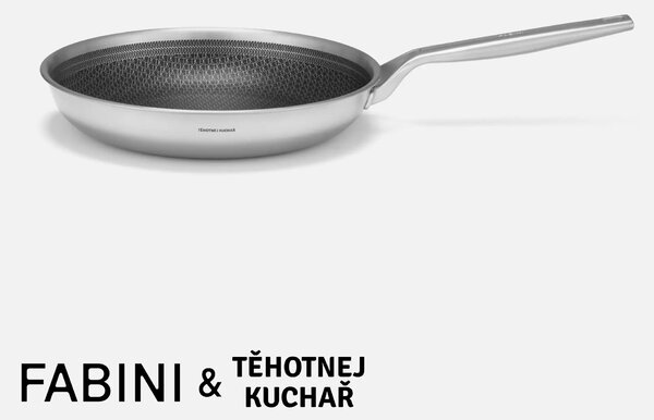 Fabini Pánev FABINI & Těhotnej kuchař 2.0, ø 26 cm - Nerezová beznýtová pánev s hybridním keramickým povrchem z vícevrstvé nerezové oceli bez poklice