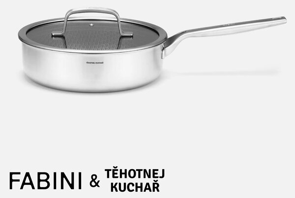 Fabini Hluboká pánev FABINI & Těhotnej kuchař 2.0, ø 24 cm (2,5 l) - Nerezová beznýtová pánev s hybridním keramickým povrchem z vícevrstvé nerezové oceli s poklicí