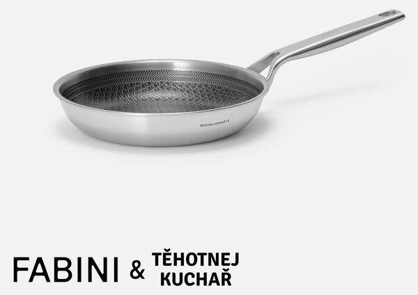 Fabini Pánev FABINI & Těhotnej kuchař 2.0, ø 20 cm - Nerezová beznýtová pánev s hybridním keramickým povrchem z vícevrstvé nerezové oceli bez poklice