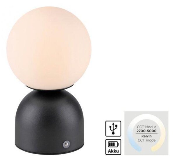 PAUL NEUHAUS JUST LIGHT Kolekce Schöner Wohnen LED bateriové stolní svítidlo RUDI, černé, přes USB 3000-6000K