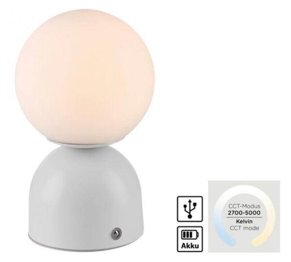 PAUL NEUHAUS JUST LIGHT Kolekce Schöner Wohnen LED bateriové stolní svítidlo RUDI, bílé, přes USB 3000-6000K