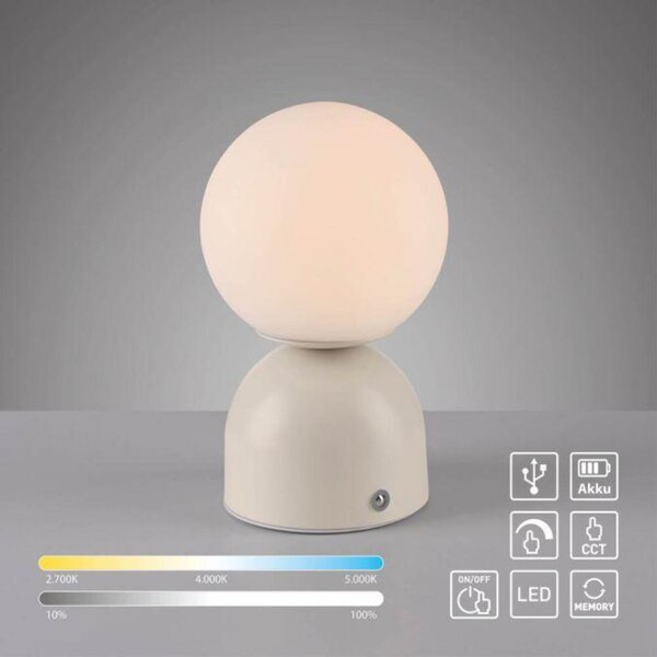 PAUL NEUHAUS JUST LIGHT Kolekce Schöner Wohnen LED bateriové stolní svítidlo RUDI, písková barva, přes USB 3000-6000K