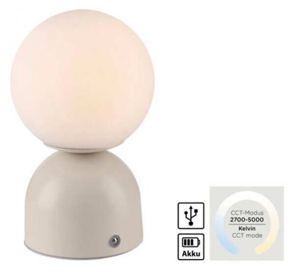 PAUL NEUHAUS JUST LIGHT Kolekce Schöner Wohnen LED bateriové stolní svítidlo RUDI, písková barva, přes USB 3000-6000K