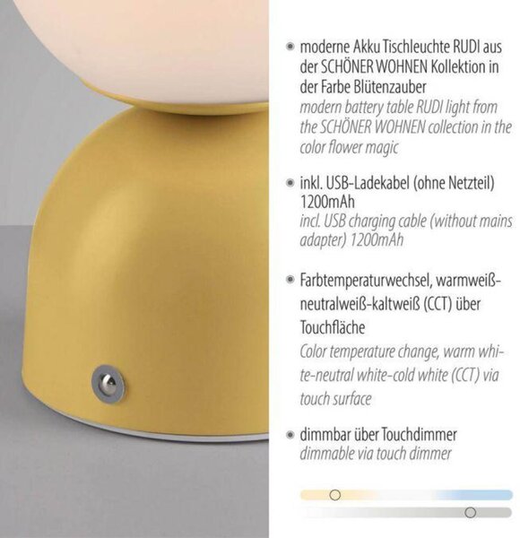PAUL NEUHAUS JUST LIGHT Kolekce Schöner Wohnen LED bateriové stolní svítidlo RUDI, inspirováno květy, USB 3000-6000K