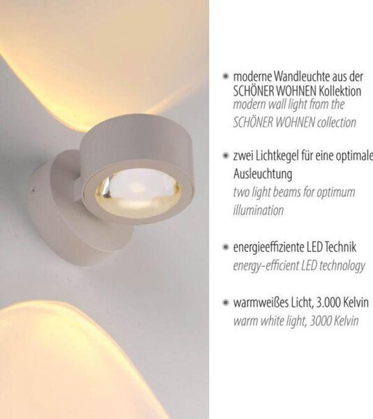 PAUL NEUHAUS JUST LIGHT Kolekce Schöner Wohnen LED nástěnné svítidlo CHIA, písková barva, Up- & Downlight 3000K