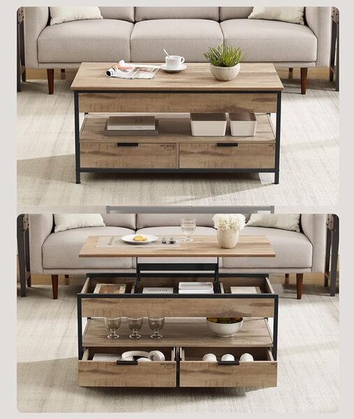 Výškově nastavitelný konferenční stolek GASPAR, 50x100x(48-63)cm, camel hnědá/černá Vasagle