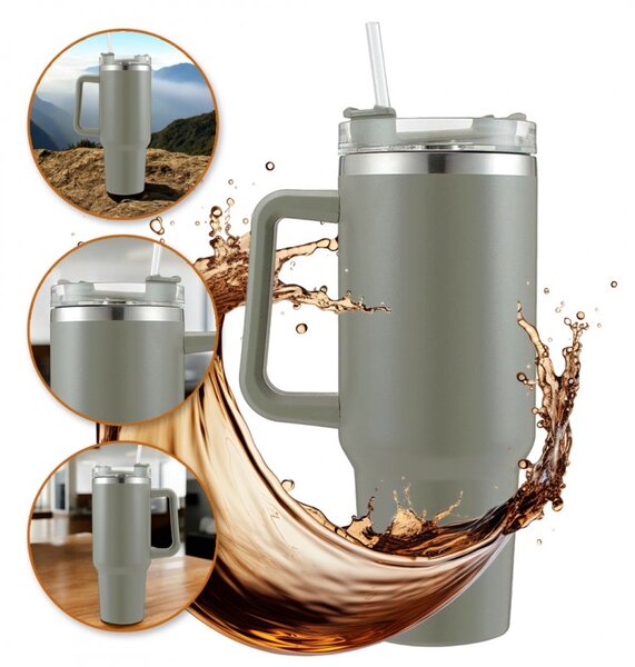 Termohrnek s brčkem TERMOS 1000 ml, šedý