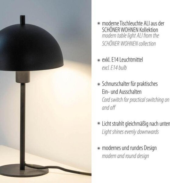 PAUL NEUHAUS JUST LIGHT Kolekce Schöner Wohnen stolní lampa ALI, černá, 1,5 m dlouhý kabel