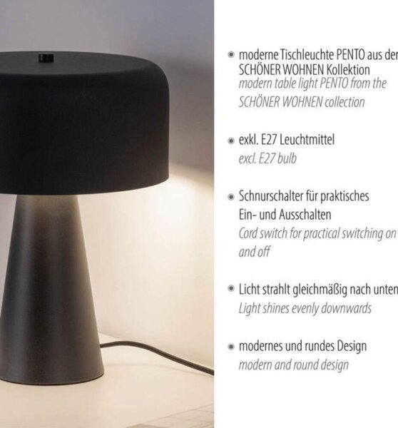 PAUL NEUHAUS JUST LIGHT Kolekce Schöner Wohnen stolní lampa PENTO, černá, 1,5 m kabel