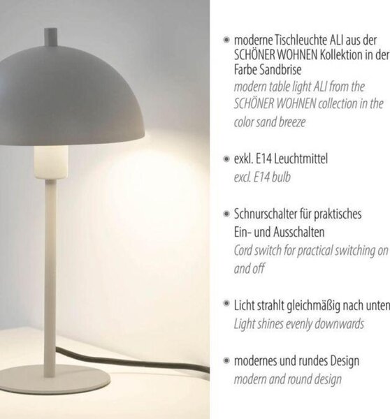 PAUL NEUHAUS JUST LIGHT Kolekce Schöner Wohnen stolní lampa ALI, písková barva, 1,5 m dlouhý kabel