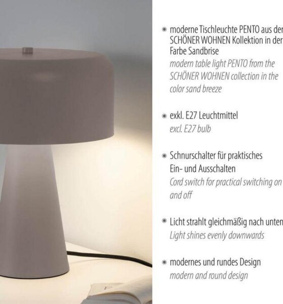PAUL NEUHAUS JUST LIGHT Kolekce Schöner Wohnen stolní lampa PENTO, písková barva, 1,5 m dlouhý kabel