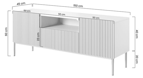 TV stolek Nicole 150 cm s výklenkem - bílý mat / černé nožky