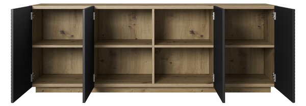 Moderní komoda Asha 200 cm čtyřdveřová - artisan / černý mat