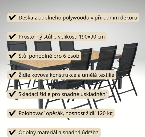 Vikio Zahradní set 190x90 pro 6 osob přírodní V137-190P