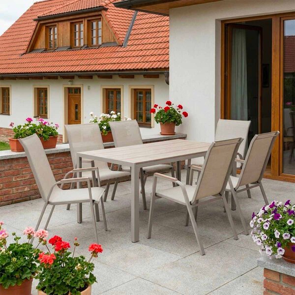 Vikio Zahradní jídelní set 150x90 pro 6 osob bežová AZS156BE-6