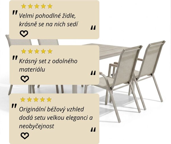 Vikio Zahradní jídelní set 150x90 pro 4 osoby bežová AZS156BE-4
