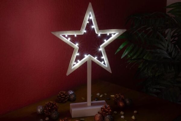 Vánoční dekorace, hvězda na stojánku, 38 cm, 20 LED