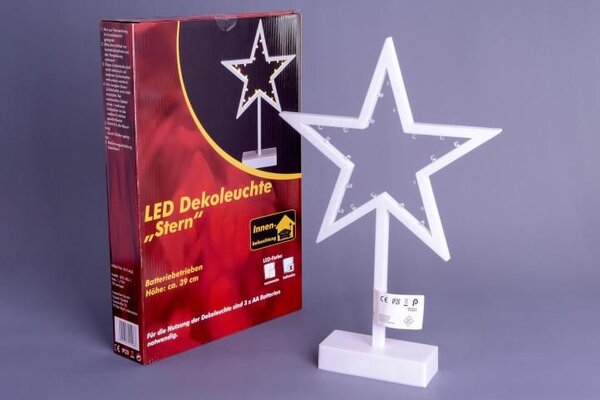 Vánoční dekorace, hvězda na stojánku, 38 cm, 20 LED