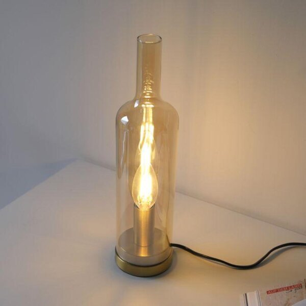 PAUL NEUHAUS JUST LIGHT Stolní lampa BOTTLE, jantarové sklo, šňůrový vypínač, vyměnitelná žárovka