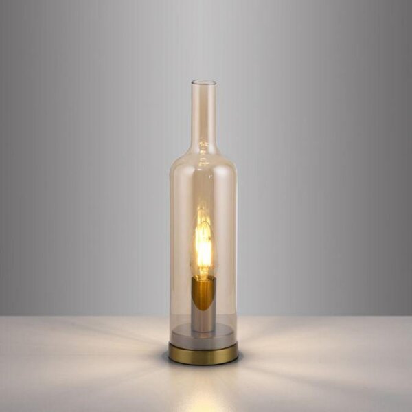 PAUL NEUHAUS JUST LIGHT Stolní lampa BOTTLE, jantarové sklo, šňůrový vypínač, vyměnitelná žárovka