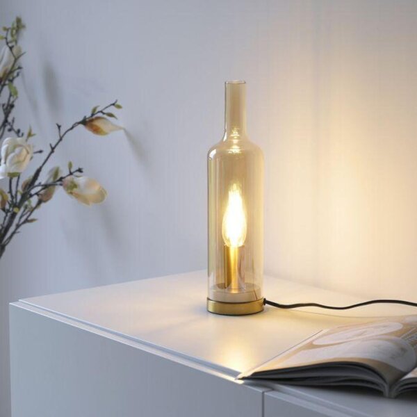 PAUL NEUHAUS JUST LIGHT Stolní lampa BOTTLE, jantarové sklo, šňůrový vypínač, vyměnitelná žárovka