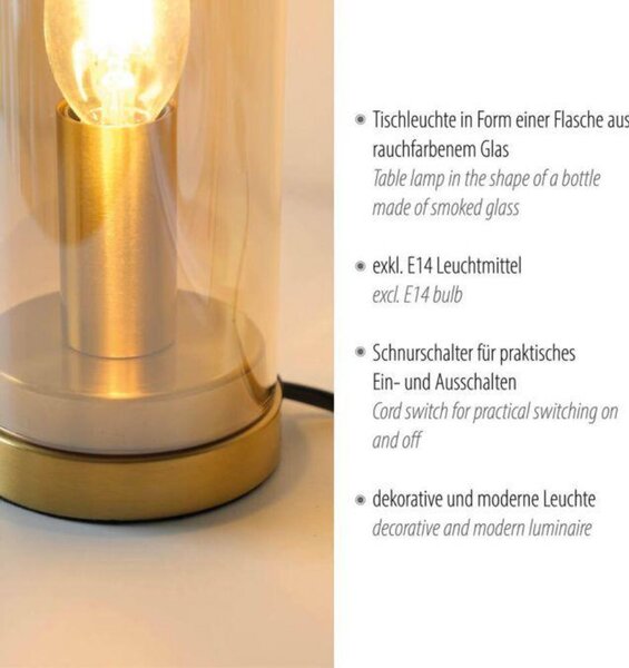PAUL NEUHAUS JUST LIGHT Stolní lampa BOTTLE, jantarové sklo, šňůrový vypínač, vyměnitelná žárovka