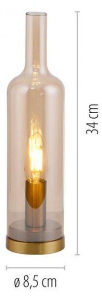 PAUL NEUHAUS JUST LIGHT Stolní lampa BOTTLE, jantarové sklo, šňůrový vypínač, vyměnitelná žárovka