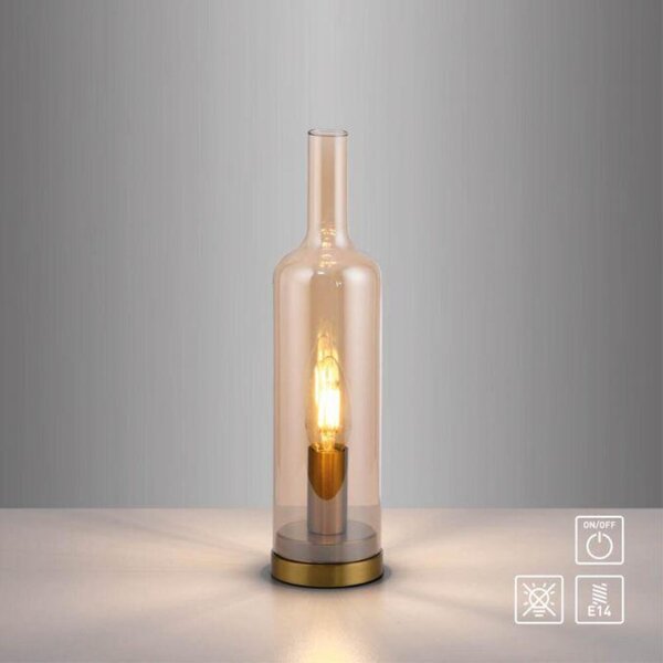 PAUL NEUHAUS JUST LIGHT Stolní lampa BOTTLE, jantarové sklo, šňůrový vypínač, vyměnitelná žárovka