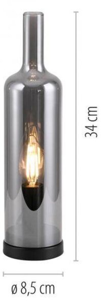 PAUL NEUHAUS JUST LIGHT Stolní lampa BOTTLE, kouřová barva, tvar láhve, kouřové sklo, šňůrový vypínač