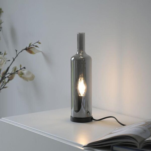 PAUL NEUHAUS JUST LIGHT Stolní lampa BOTTLE, kouřová barva, tvar láhve, kouřové sklo, šňůrový vypínač