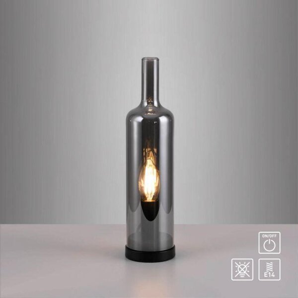 PAUL NEUHAUS JUST LIGHT Stolní lampa BOTTLE, kouřová barva, tvar láhve, kouřové sklo, šňůrový vypínač