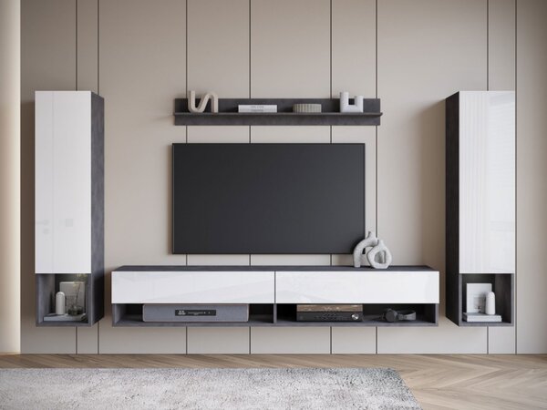Obývací stěna Wikez II, Barva: černý grafit, Osvětlení: osvětlení LED - bílé 5903211390654
