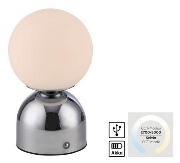 PAUL NEUHAUS JUST LIGHT Kolekce Schöner Wohnen LED bateriové stolní svítidlo RUDI, chrom, nabíjecí přes USB 3000-6000K