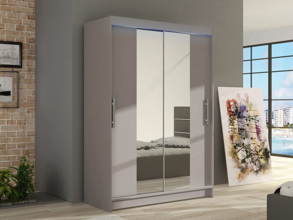 Skříň s posuvnými dveřmi a zrcadlem Miami II, Barva: černá, Osvětlení: osvětlení LED RGB - barevné 5902928557459