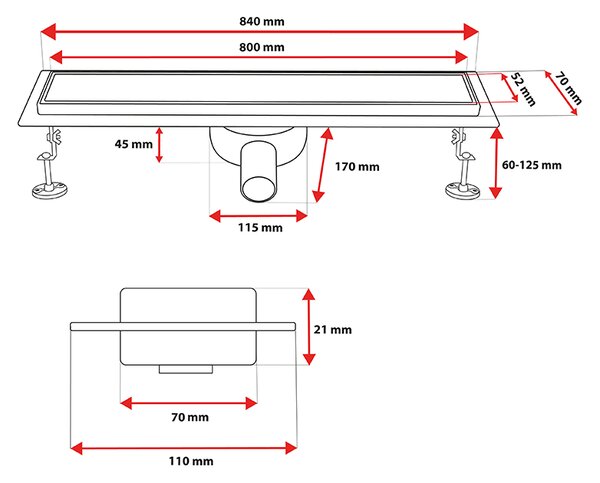 BPS-koupelny Sprchový odtokový žlab 2in1 DL02 360 ST 80 cm, satén