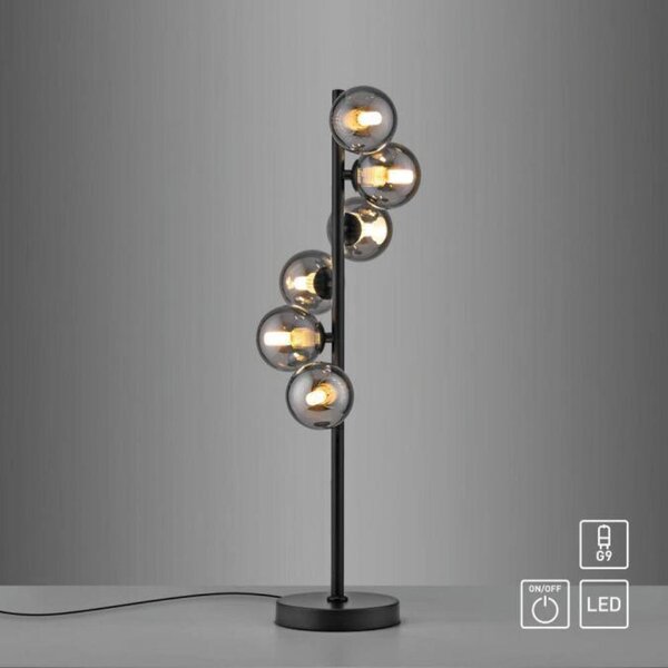 PAUL NEUHAUS JUST LIGHT Kolekce Schöner Wohnen stolní lampa DUBAI, černá, kouřové sklo, šňůrový vypínač 3000K