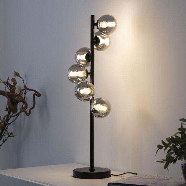 PAUL NEUHAUS JUST LIGHT Kolekce Schöner Wohnen stolní lampa DUBAI, černá, kouřové sklo, šňůrový vypínač 3000K