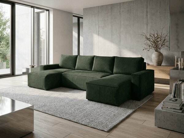 Tmavě zelená sedací souprava do U SMART COSARO 295x140 cm