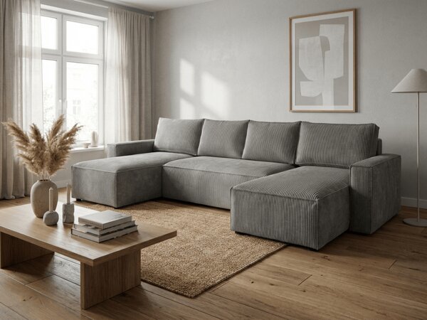 Šedá sedací souprava do U SMART COSARO 295x140 cm