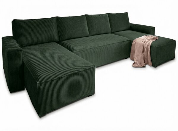 Tmavě zelená sedací souprava do U SMART COSARO 295x140 cm