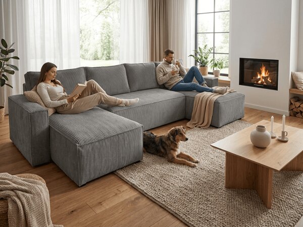 Šedá sedací souprava do U SMART COSARO 295x140 cm