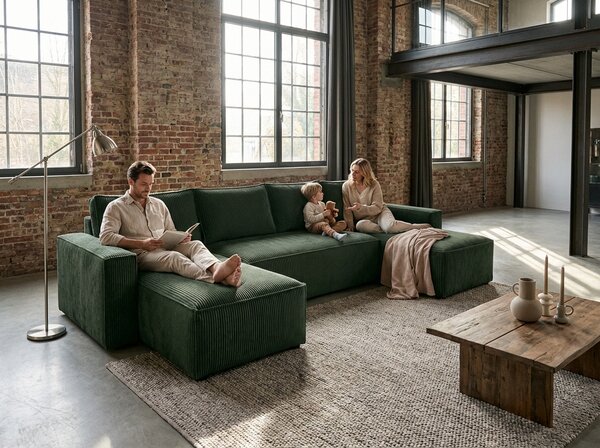 Tmavě zelená sedací souprava do U SMART COSARO 295x140 cm