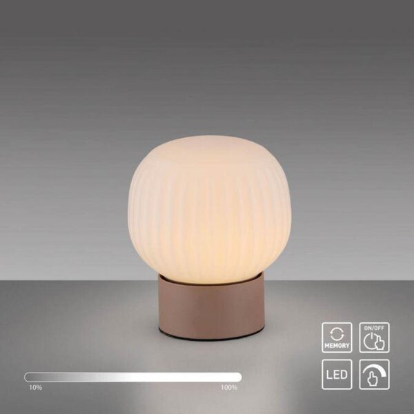 PAUL NEUHAUS JUST LIGHT LED stolní lampa NAMI, písková barva, dotykové ovládání, paměťová funkce, opálové sklo s rýhováním 3000K