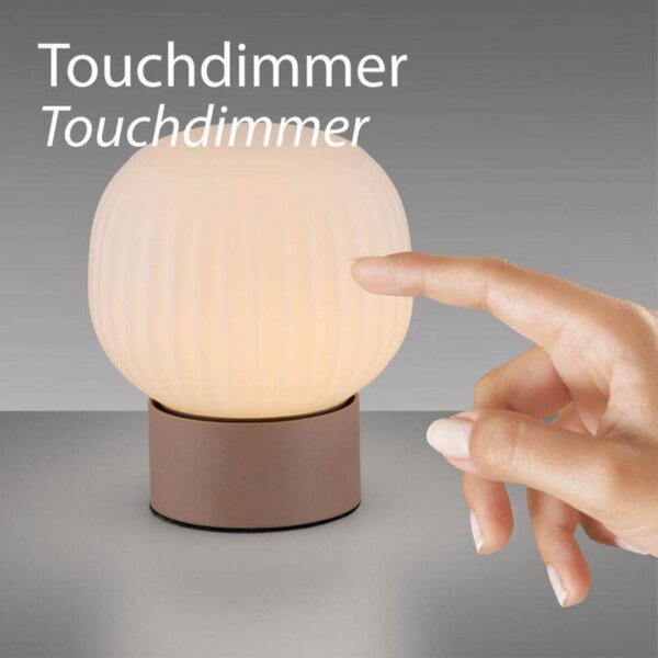 PAUL NEUHAUS JUST LIGHT LED stolní lampa NAMI, písková barva, dotykové ovládání, paměťová funkce, opálové sklo s rýhováním 3000K