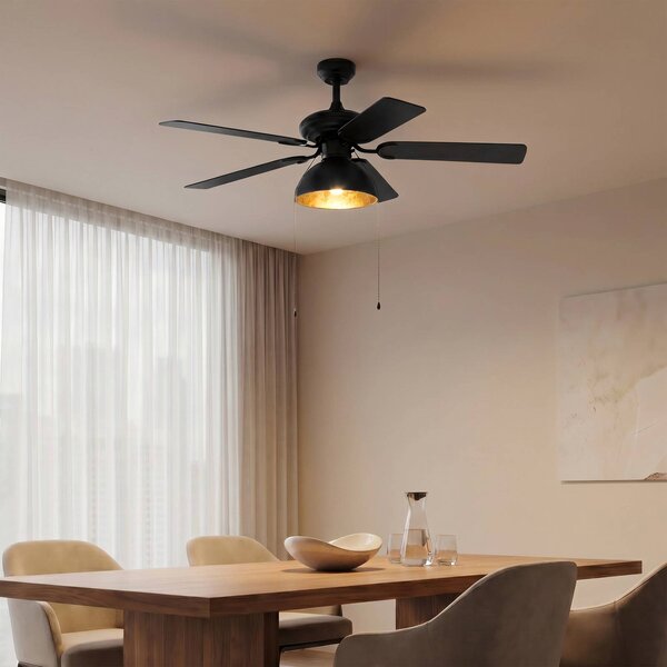 Lucande Stropní ventilátor s osvětlením Shamoian, tichý, Ø 130 cm, Černá, Obývací pokoj / jídelna, kov, Vintage