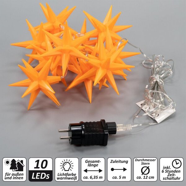 Vánoční LED hvězdy, oranžové, 10 LED, průhledný kabel