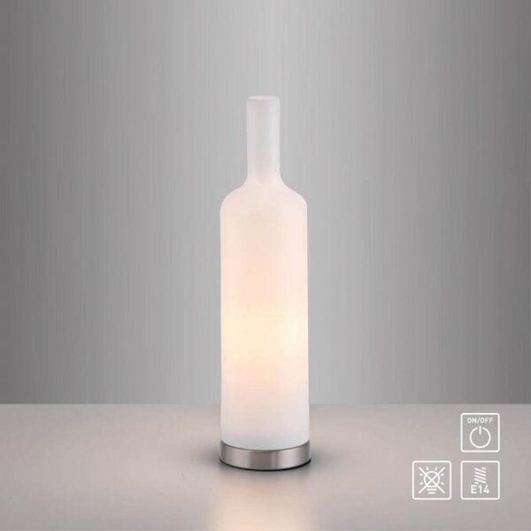 PAUL NEUHAUS JUST LIGHT Stolní lampa BOTTLE, bílá, opálové sklo, tvar láhve, šňůrový vypínač