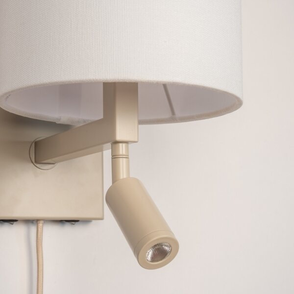Nástěnné svítidlo do ložnice s vypínačem a lampičkou na čtení Bassel 53 White and Taupe (LMD)