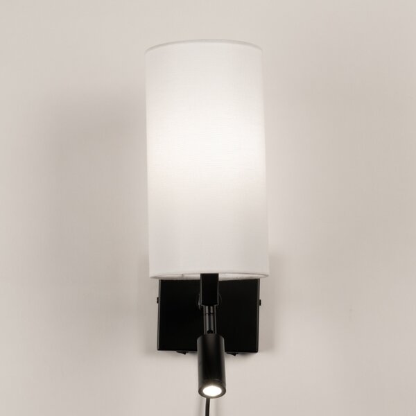 Nástěnné svítidlo do ložnice s vypínačem a lampičkou na čtení Bassel 34 White and Black (LMD)