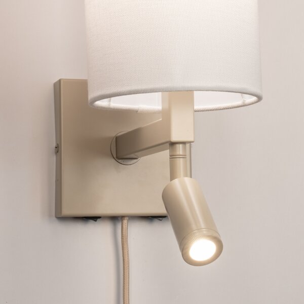 Nástěnné svítidlo do ložnice s vypínačem a lampičkou na čtení Bassel 34 White and Taupe (LMD)